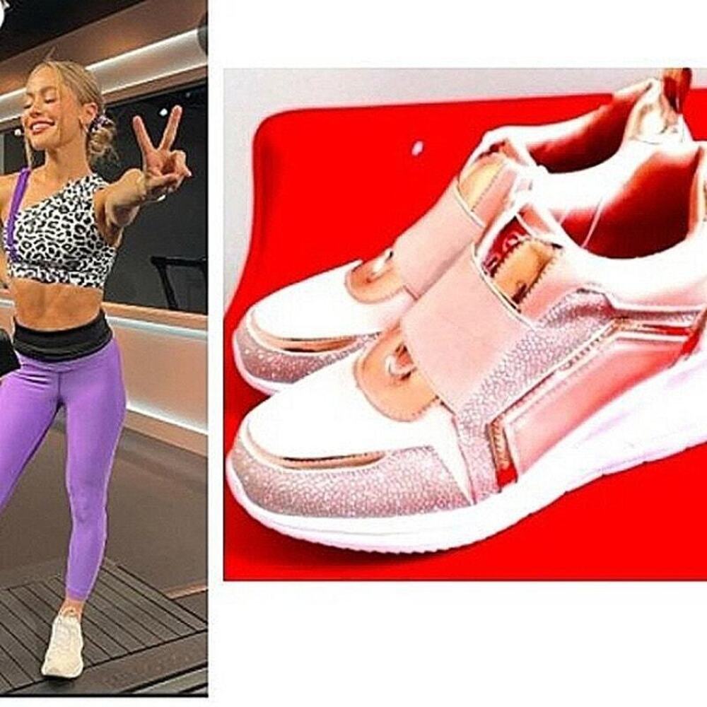 Red Rhino SPARKLE Sneakers Womens Sz 10W Pink Gold BLING Gym Comfort Barbiecore